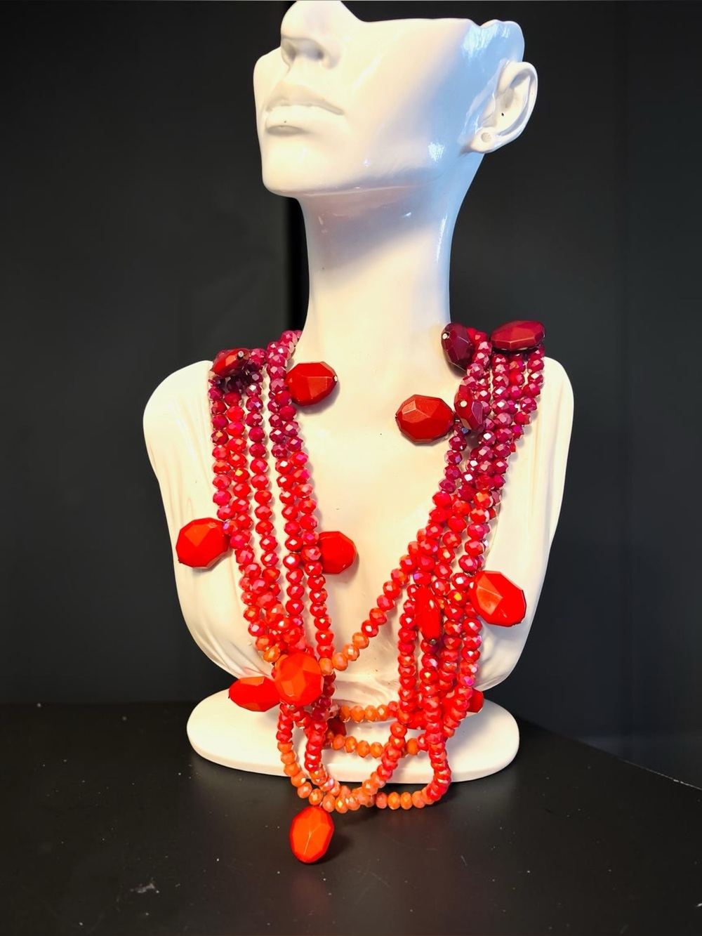 Sassy Jones Malia Multi-Strand Red Ombré Statement Necklace